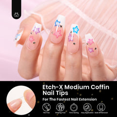 Beetles Gel Nail Tips Etch X sin lijado ajuste rápido para uñas falsas.
