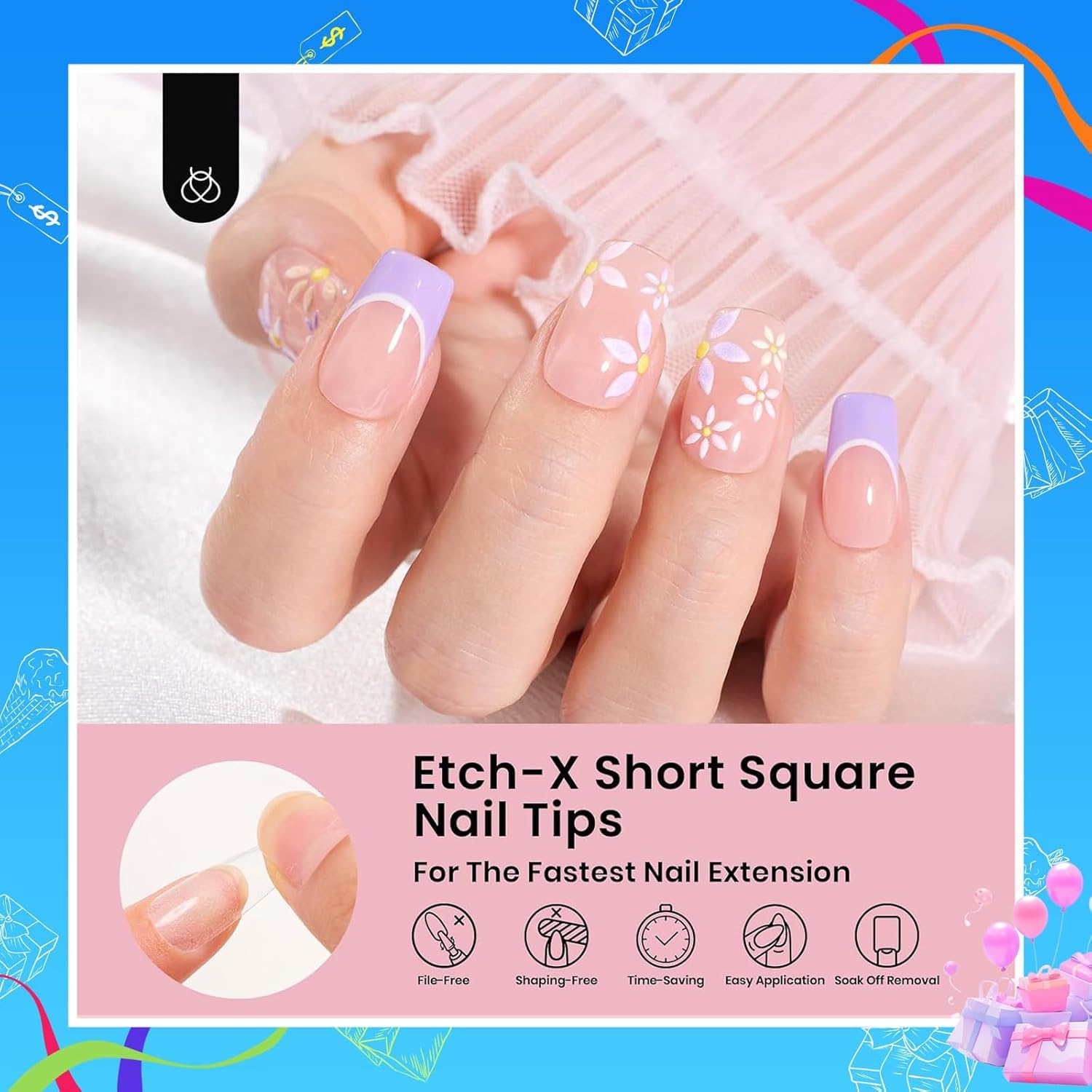 Beetles Gel Nail Tips Etch-X textura mate para mayor agarre y ajuste cómodo.