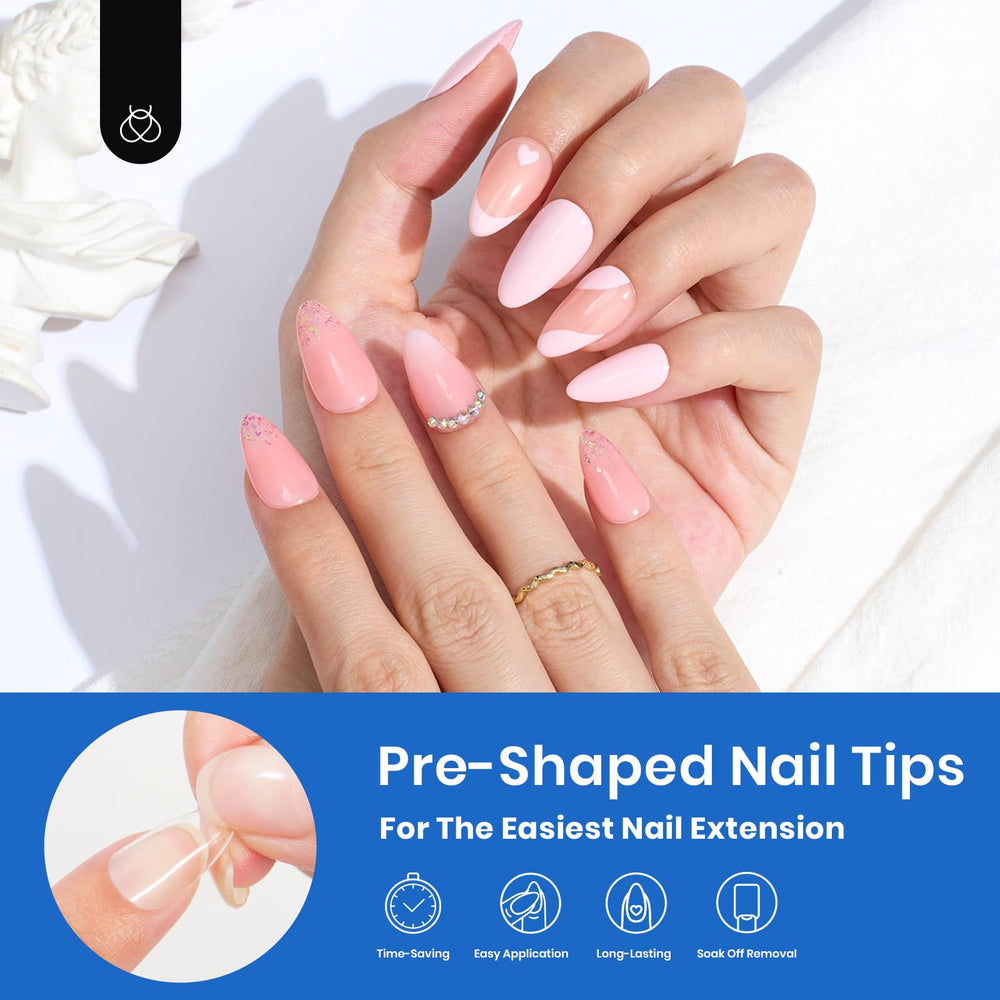Beetles Gel Nail Tips: puntas preformadas claras para ajuste cómodo.