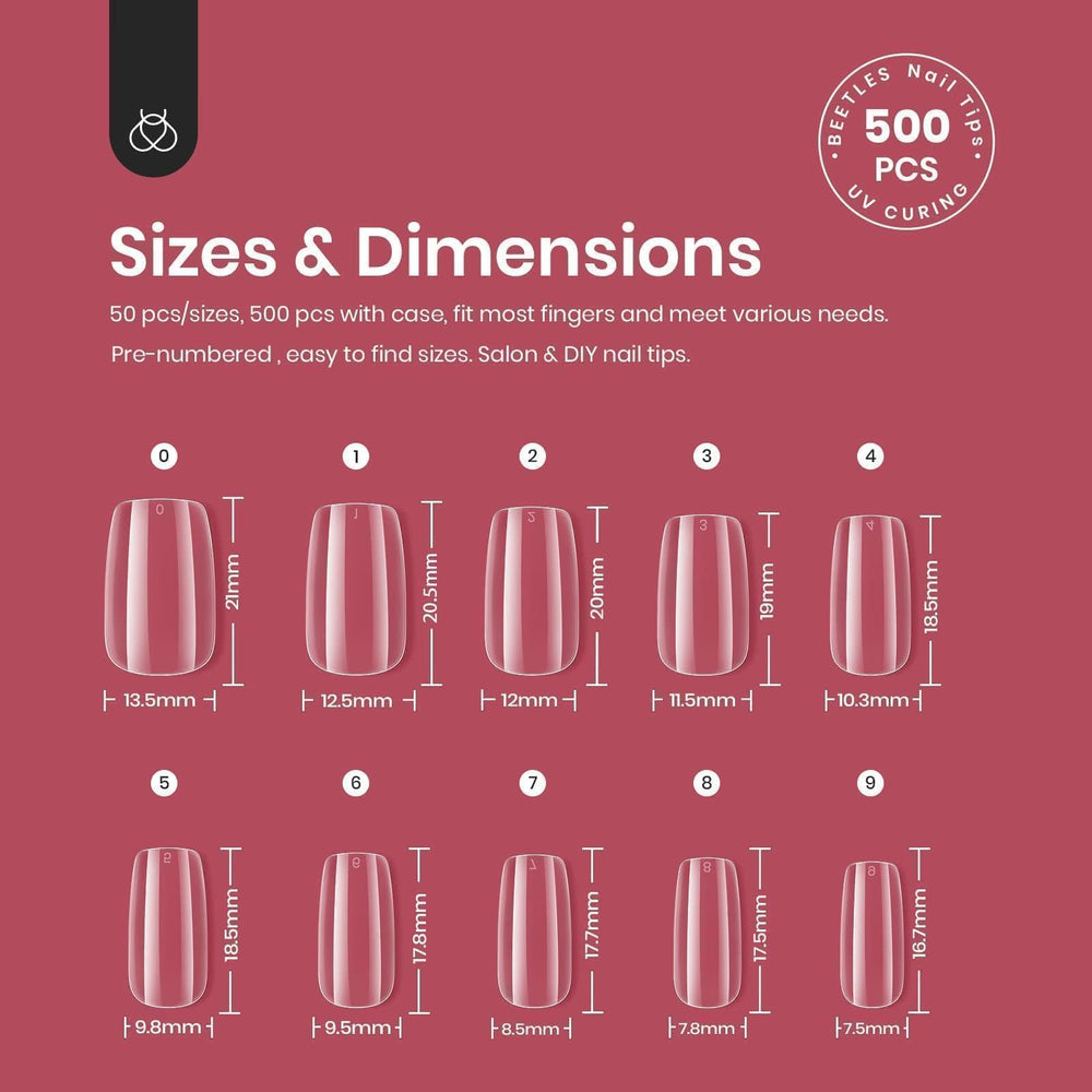 Beetles Gel Nail Tips size chart 0-9 for precise fitting