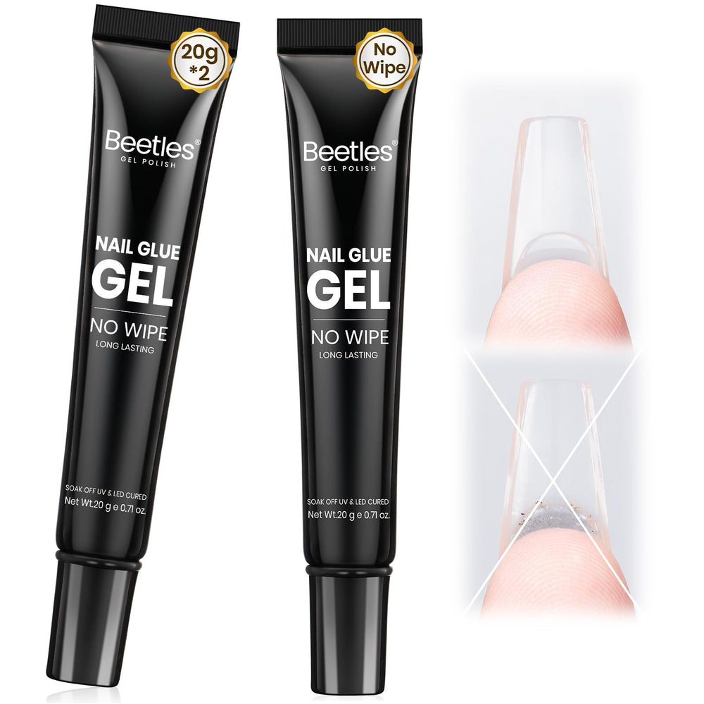 Beetles gel pegamento uñas dos botellas, ideal para recargas rápidas en casa.