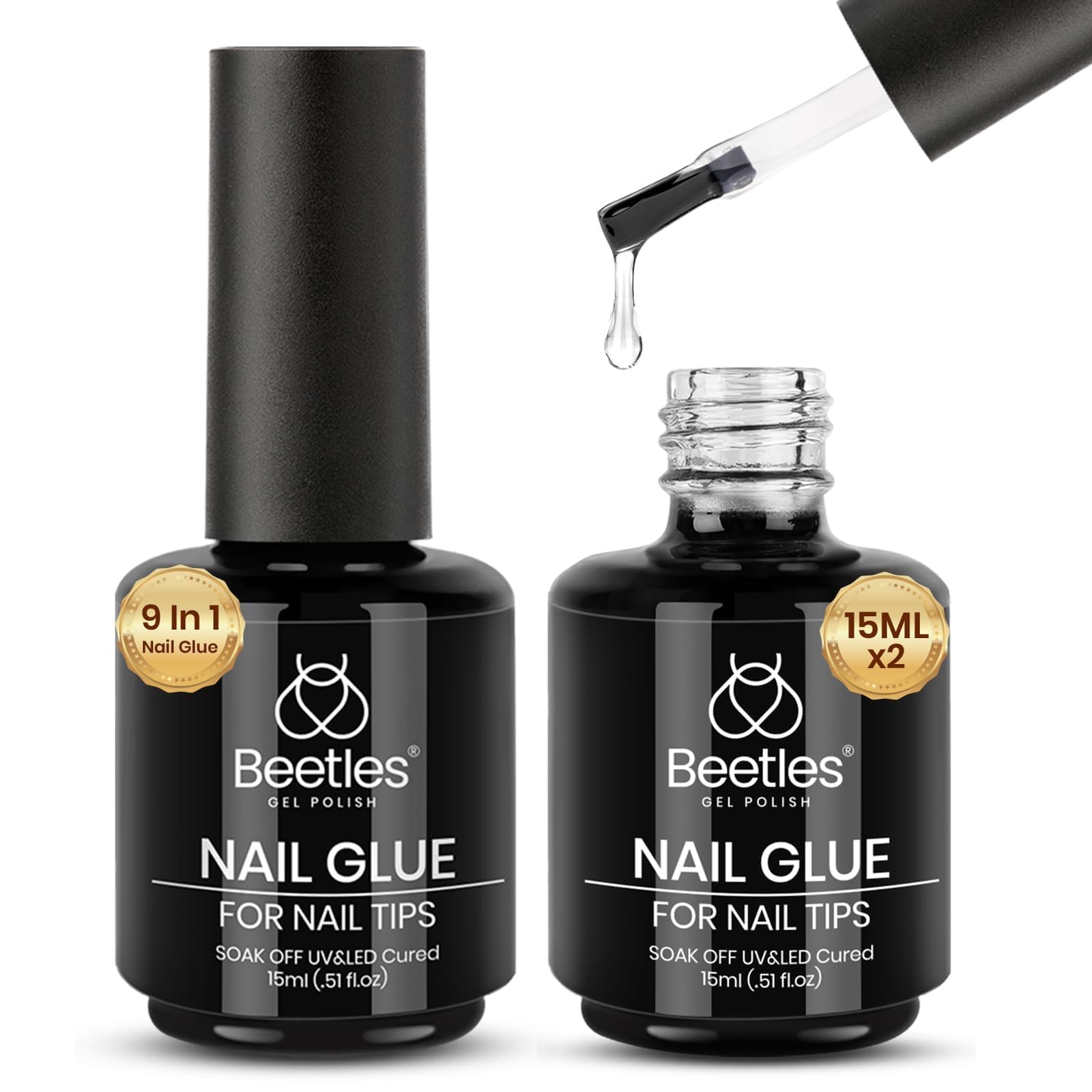 Beetles Gel Polish 9-en-1: pegamento transparente para uñas y puntas