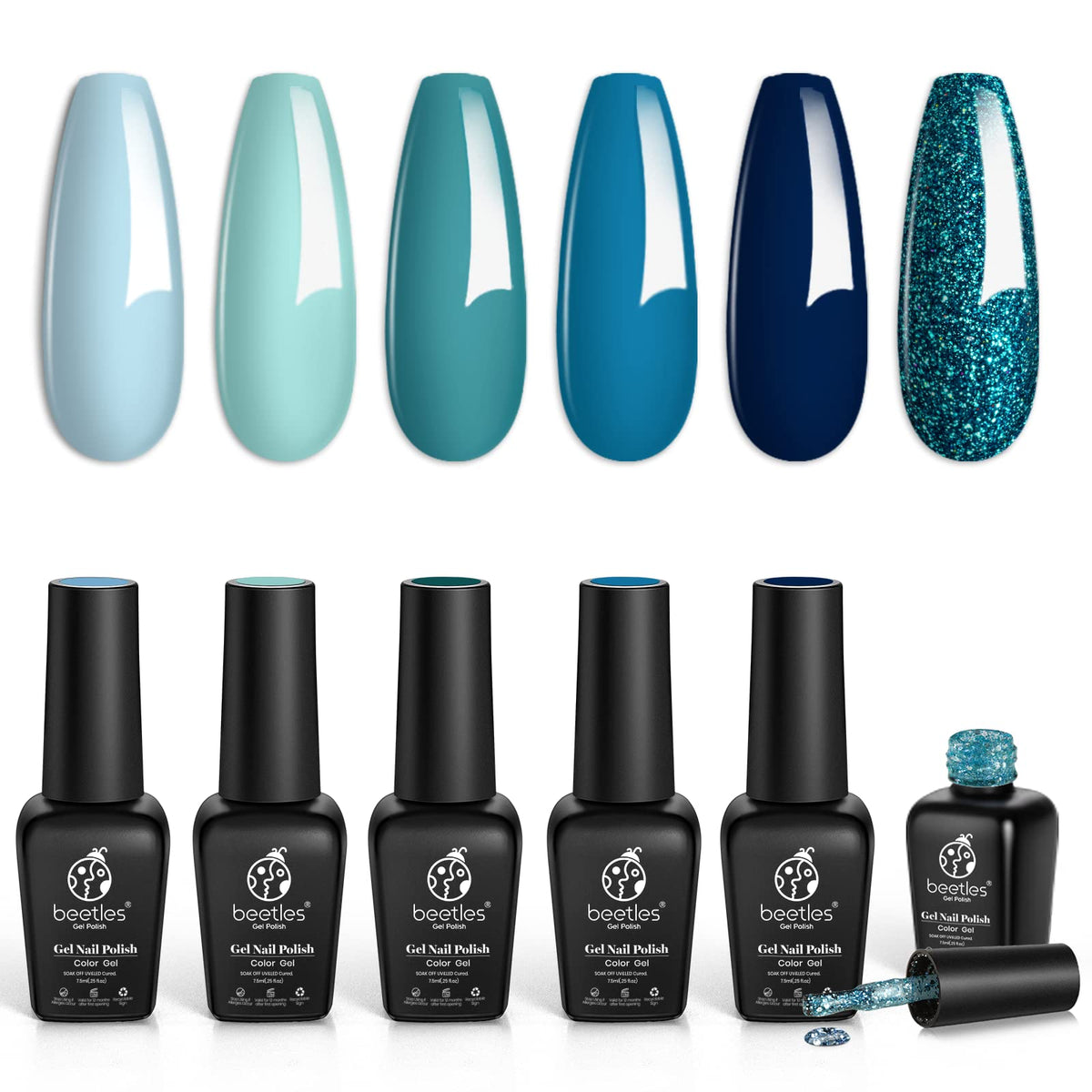 Beetles Gel Polish botella azul-teal con tono intenso para uñas.