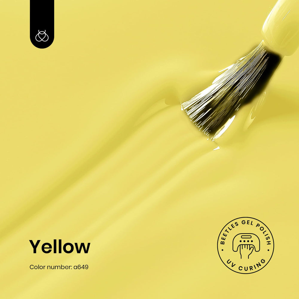 Beetles Canary Yellow bottle close-up highlights rich pigment for nails.