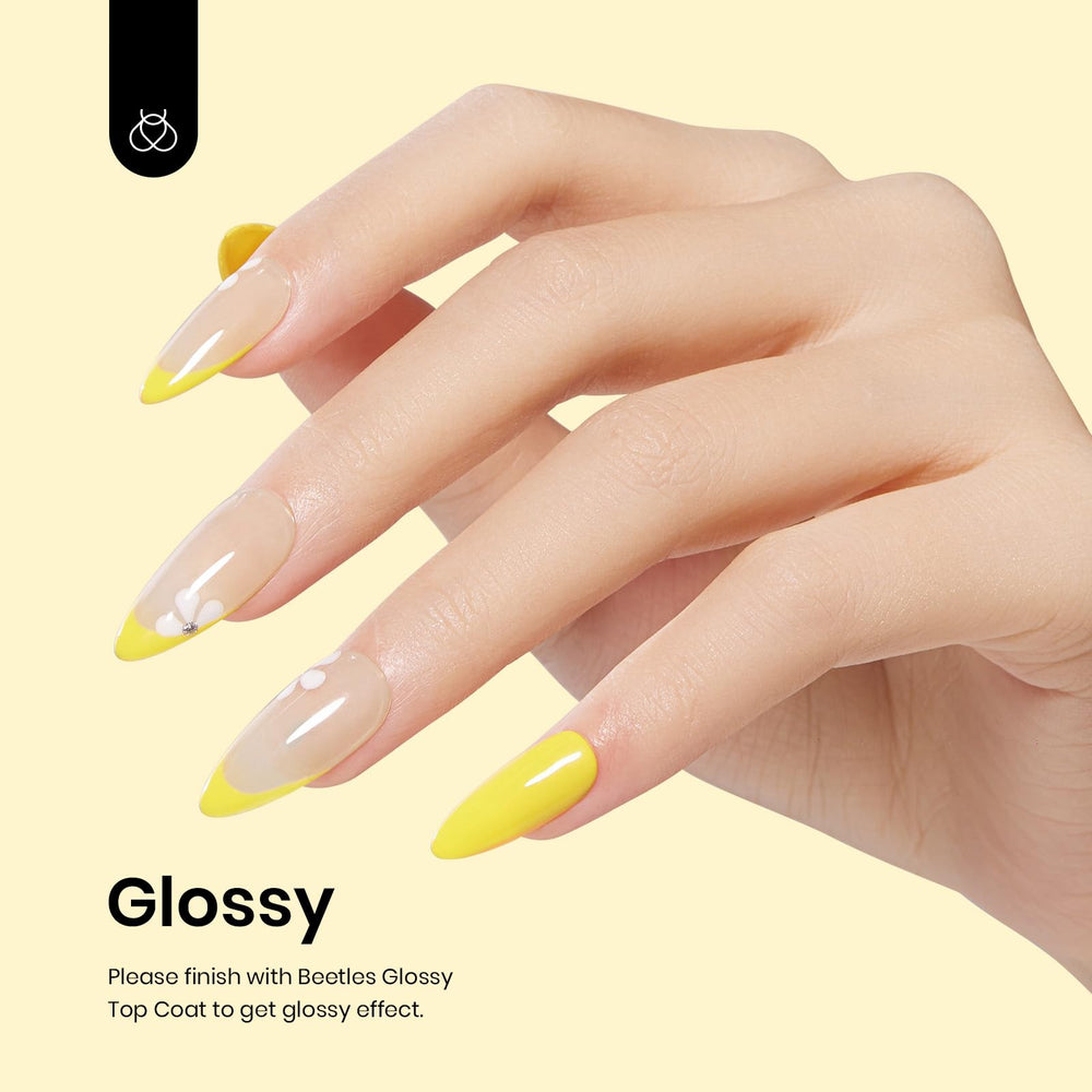 Beetles Canary Yellow brush stroke demonstrates easy application and even coverage.