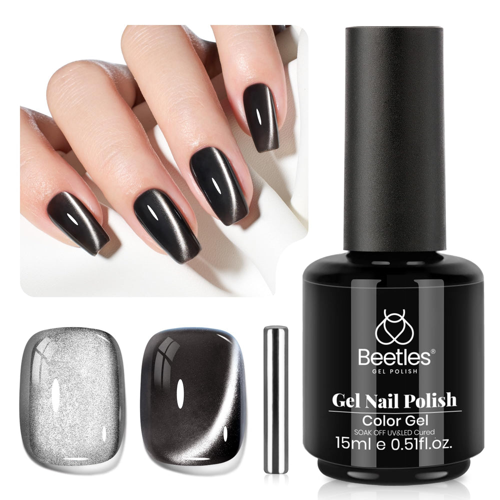 Beetles Gel Polish Cat Eye Negro - botella con efecto ojo de gato para uñas brillantes