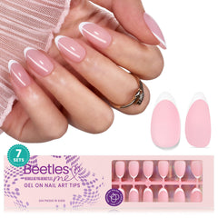 Beetles Gel Polish, puntas francesas rosadas, look elegante y rápido.