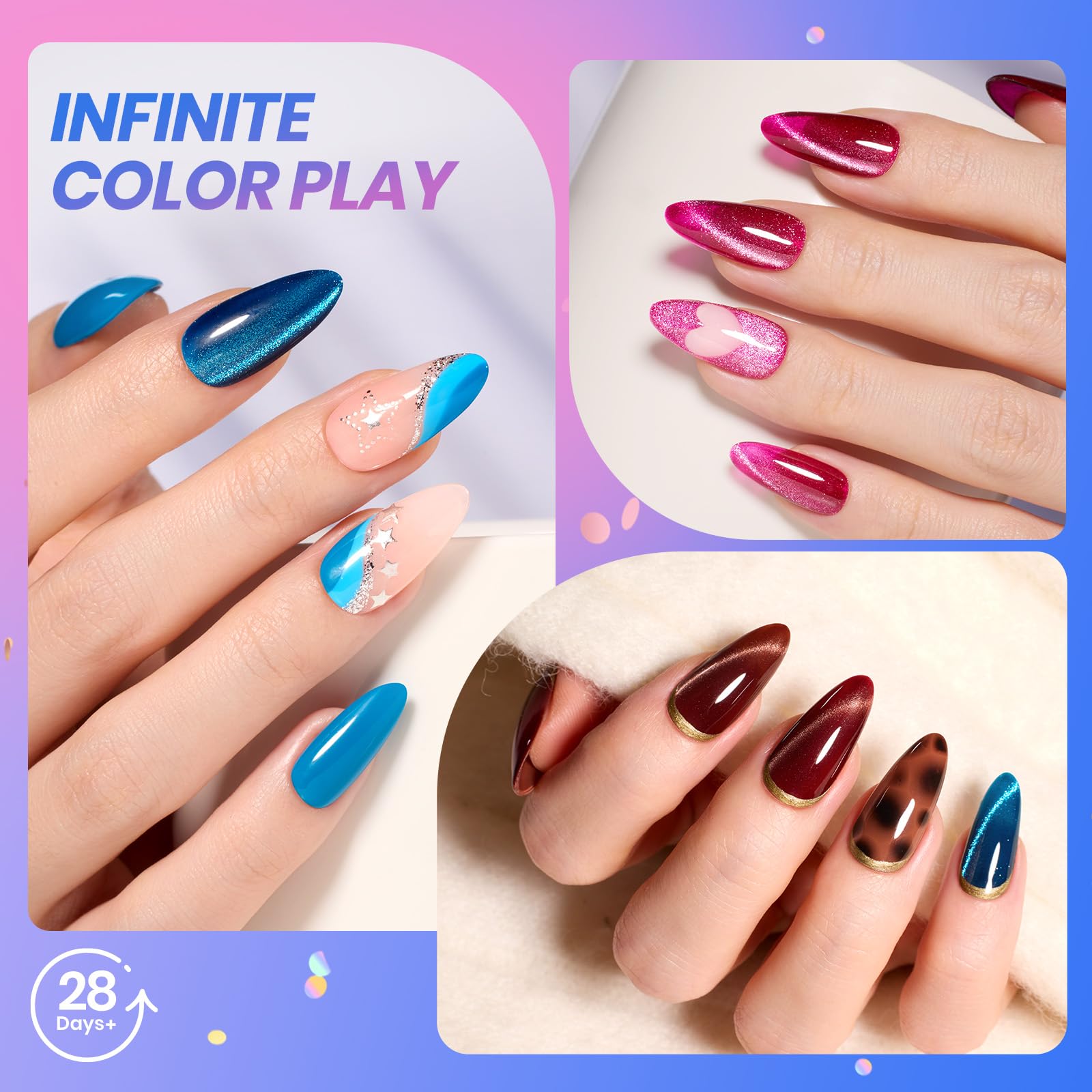 Beetles Gel Polish: gel efecto ojo de gato con imán, crea 3D llamativo.