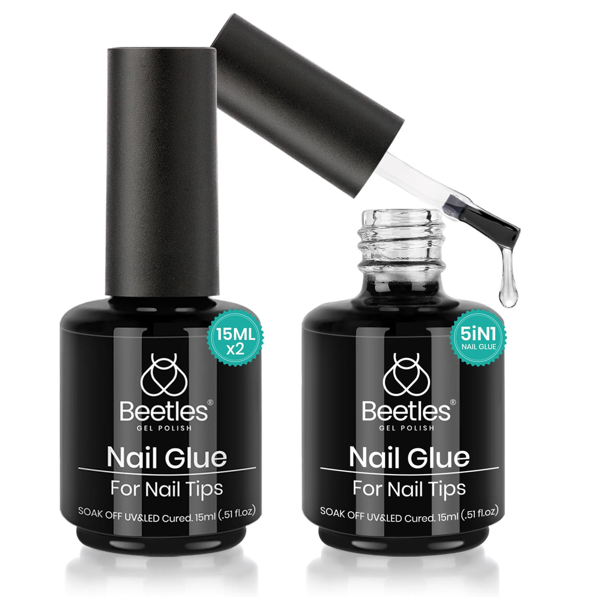 Beetles Gel Polish kit adhesión uñas 2x15ml, extensión rápida y adherente.