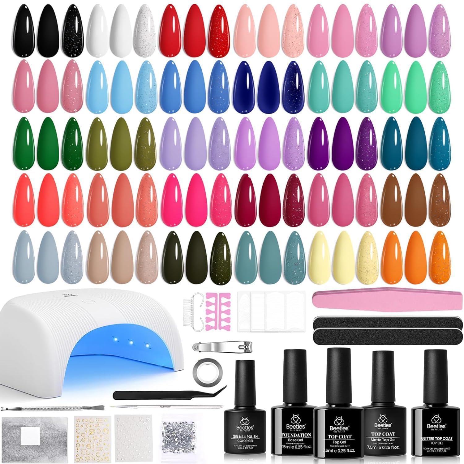 Beetles Gel Polish Kit with UV lamp for salon-quality nails at home.