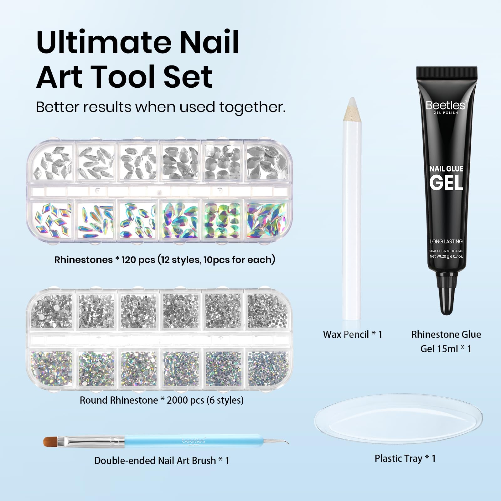 Beetles Gel Polish Nail Glue con 12 estilos AB para combinaciones creativas.