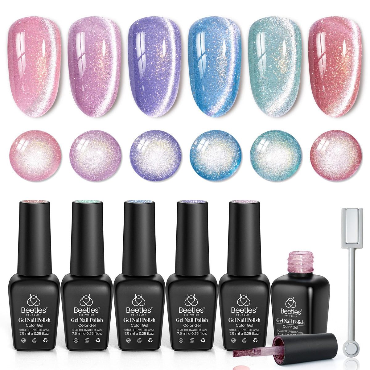 Beetles Gel Polish con efecto ojo de gato galaxia romántica para uñas deslumbrantes y duraderas.