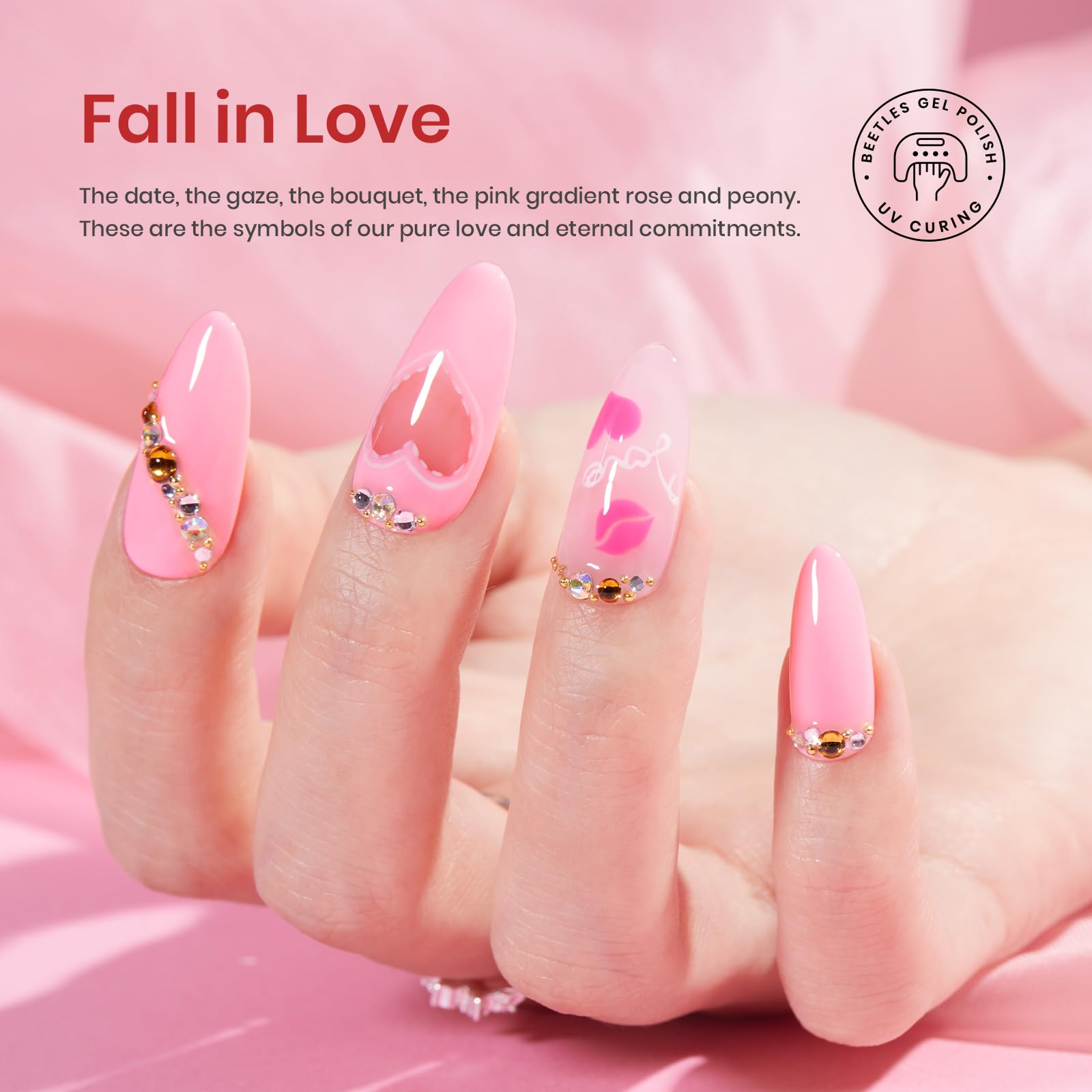 Beetles esmalte gel rosa claro con brillo para acabado luminoso