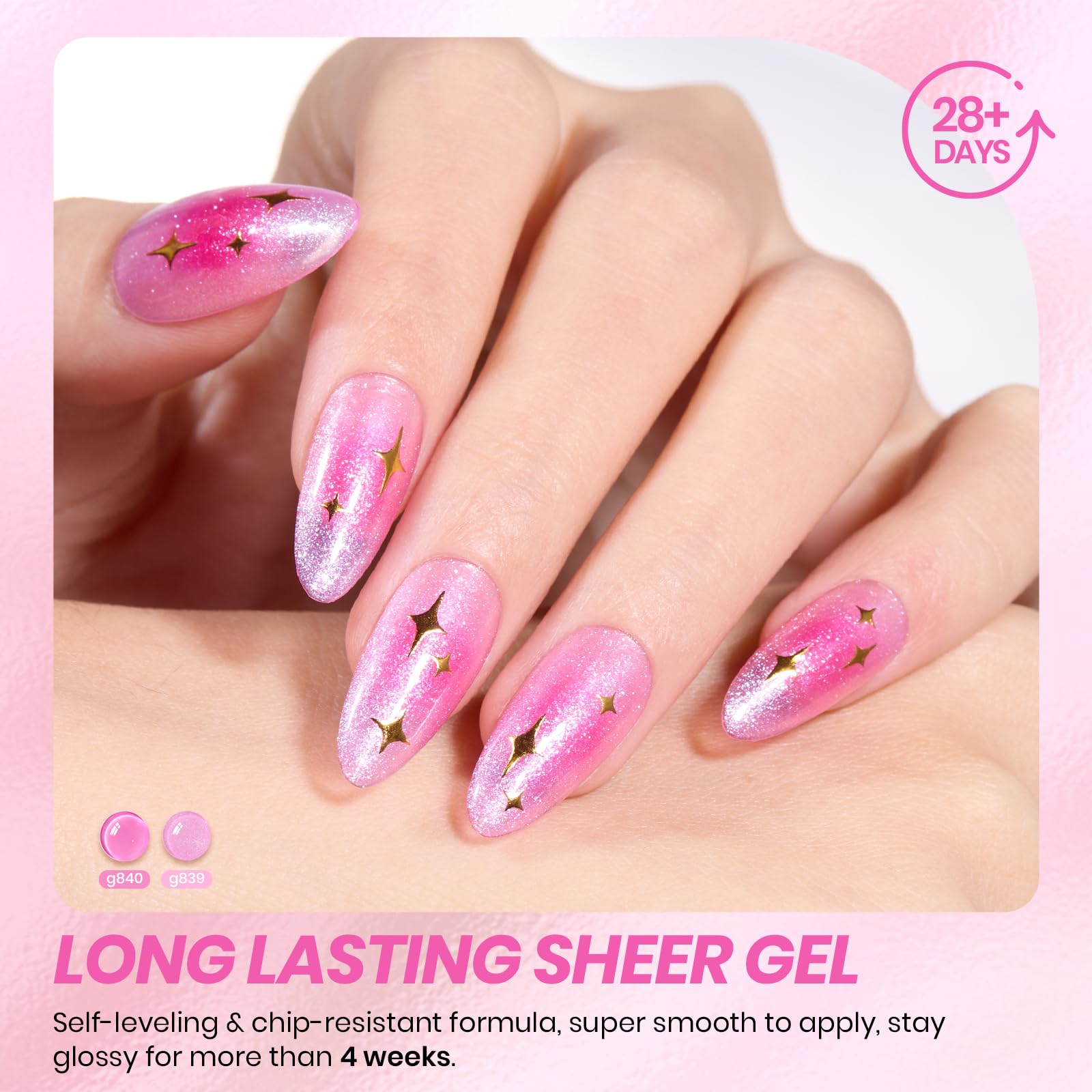 Beetles gel rosa Curado con UV/LED, secado rápido y uniforme