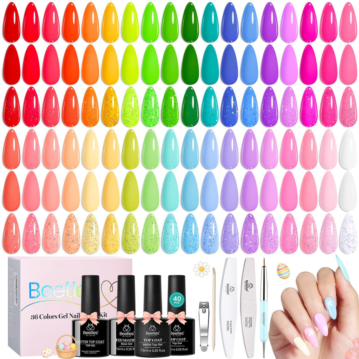 Beetles Gel Polish spring collection swatches show 36 colors for versatile nail looks