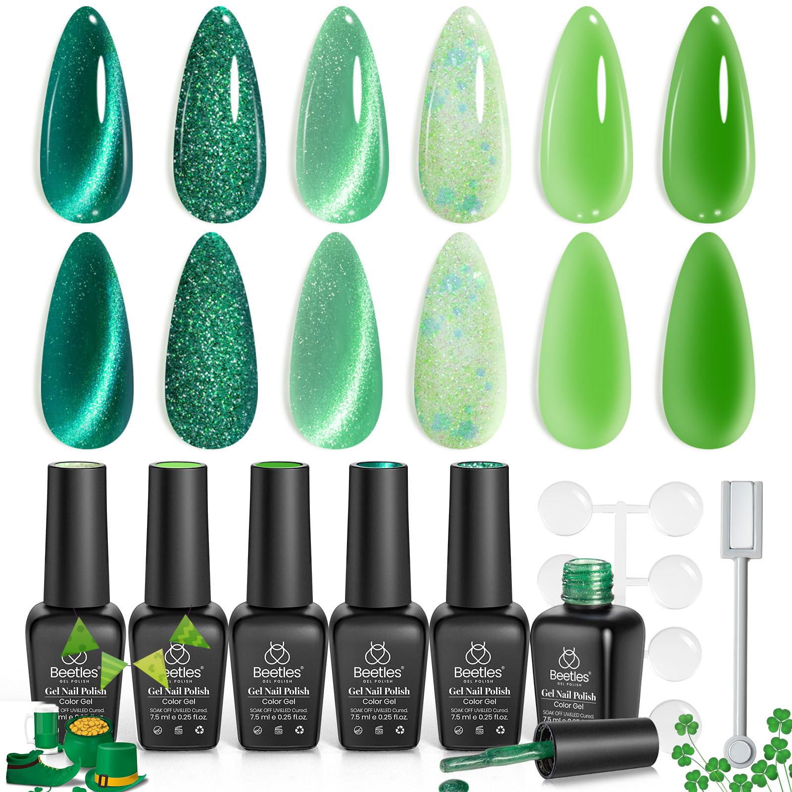 Beetles esmalte en gel verde translúcido para uñas elegantes.