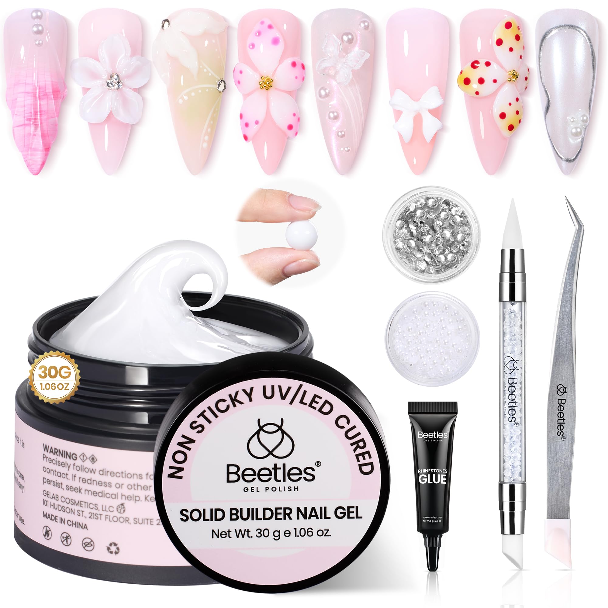 Beetles Gel Uñas arte 3D con cono nevado para diseños llamativos.
