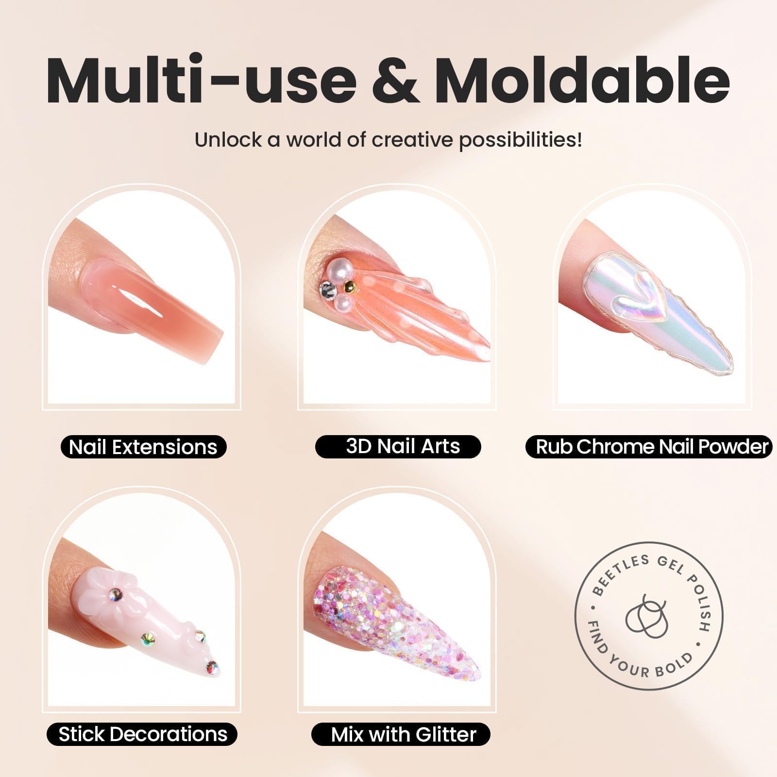 Beetles Gel Uñas blanco builder 30 g ofrece cobertura sólida.