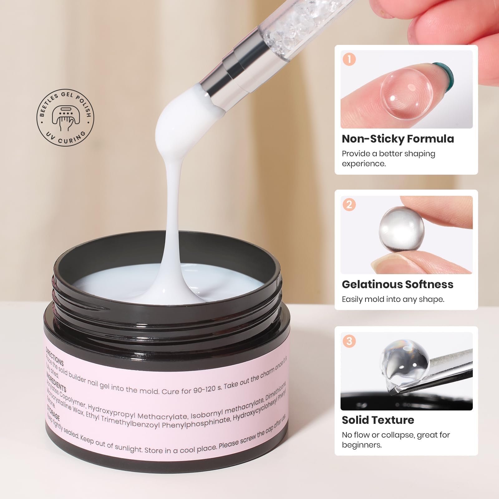 Beetles Gel Uñas cristales y perlas para detalles brillantes.