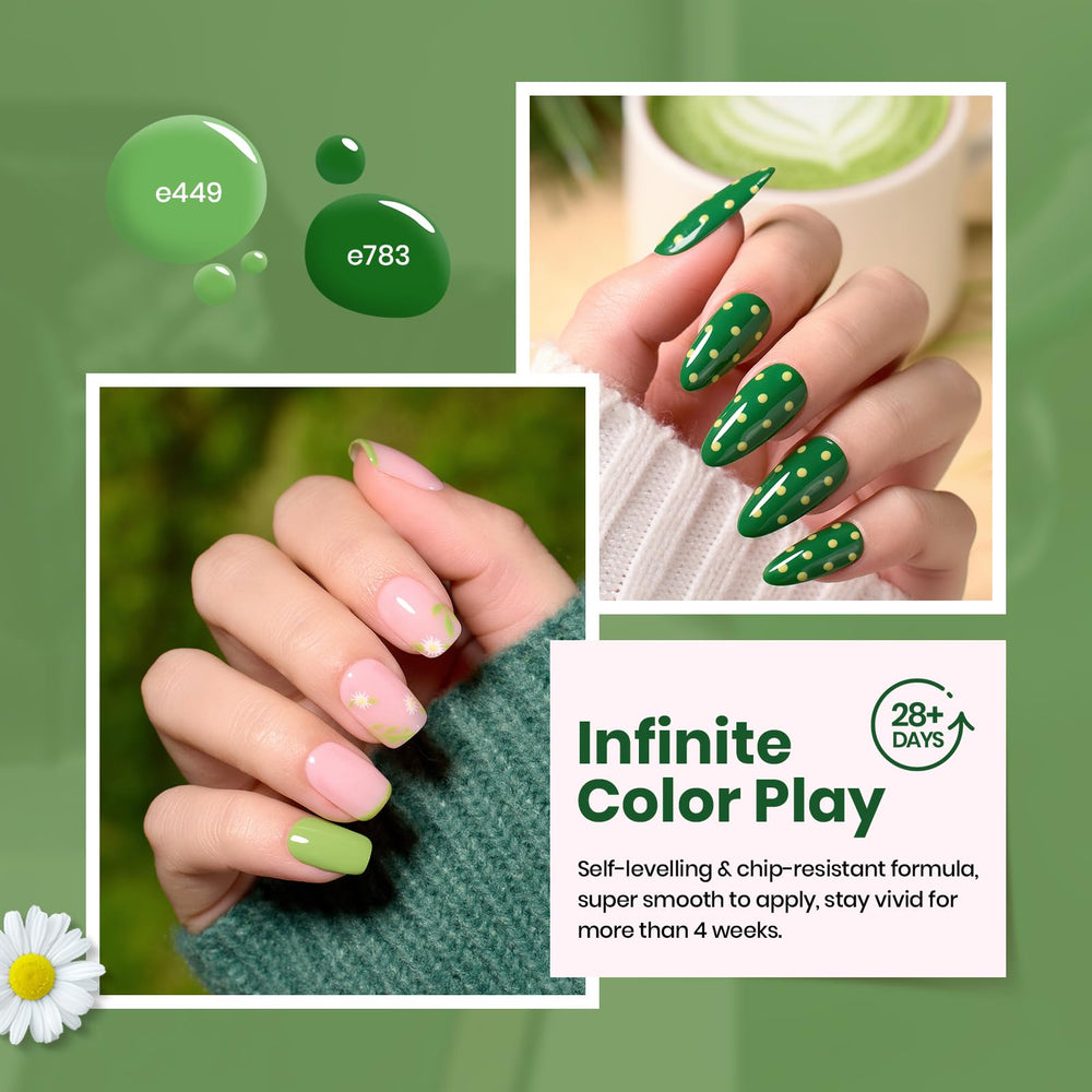 Beetles Gel Verde – curado con lámpara LED para secado rápido.