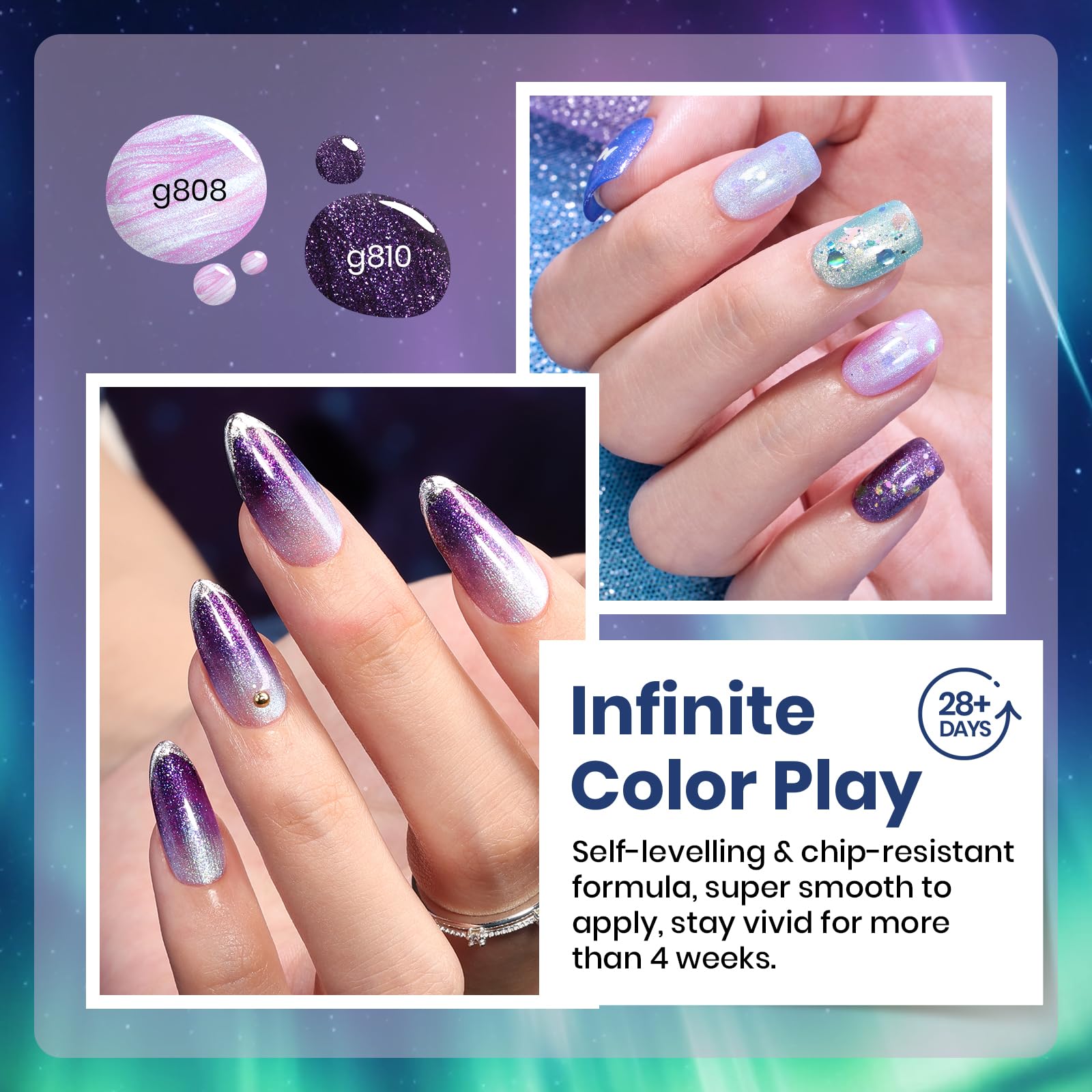 Beetles Glitter Gel Polish Kaleido Galaxy, efecto ombré suave para transiciones de color