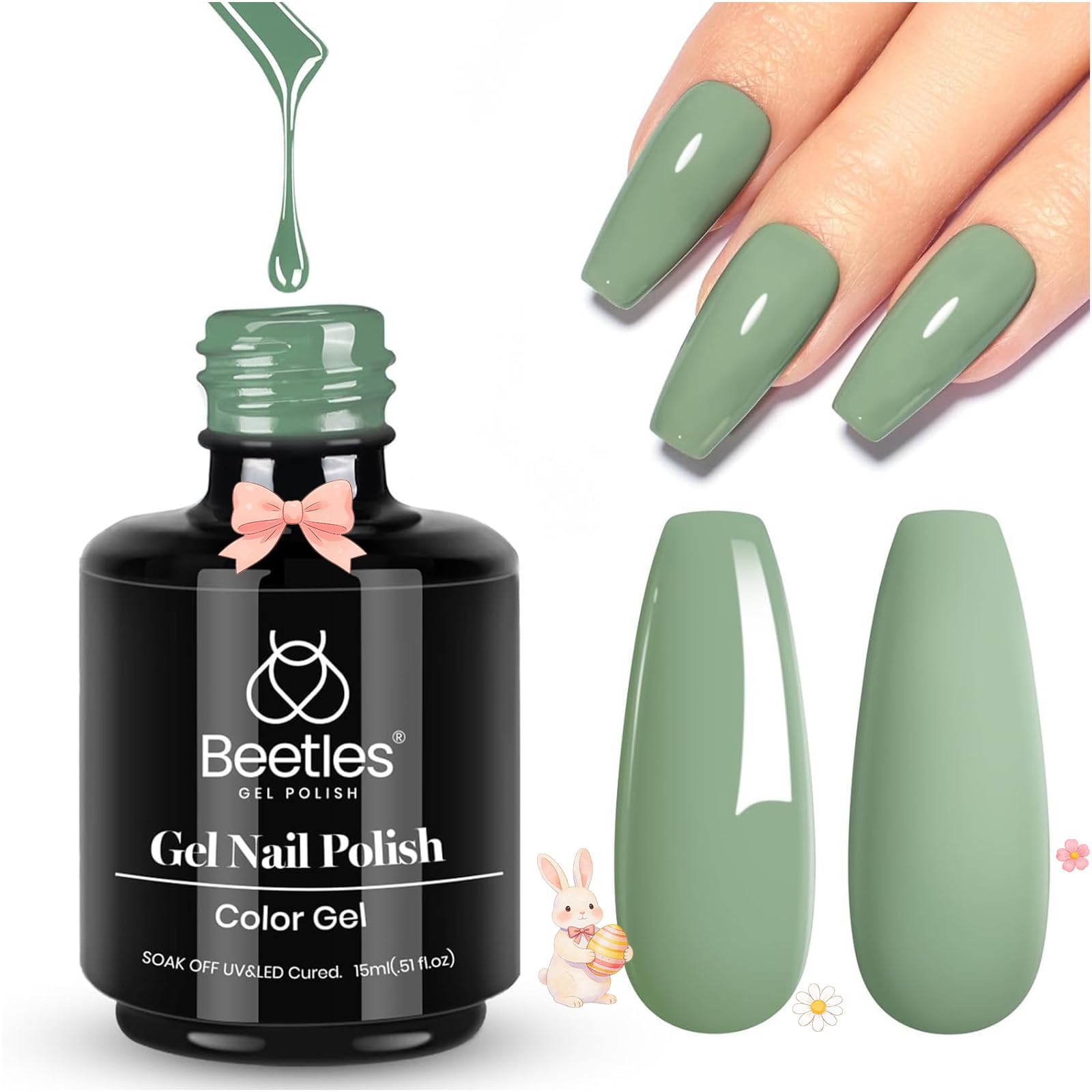 Beetles Green Gel Polish bottle in emerald olive sage shade for spring nails