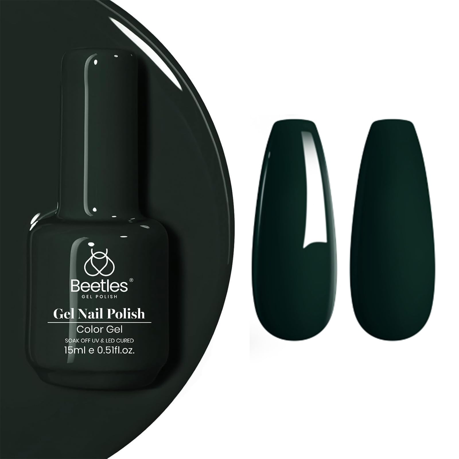 Beetles Emma Emerald gel polish bottle swatch showing rich emerald color and glossy finish.