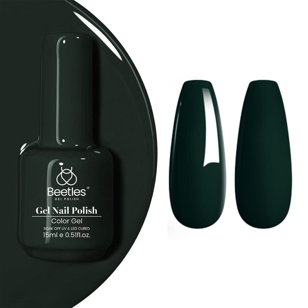 Beetles Emma Emerald gel polish bottle swatch showing rich emerald color and glossy finish.