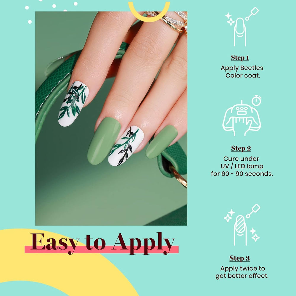 Beetles Green Gel Polish finished manicure with salon-quality shine