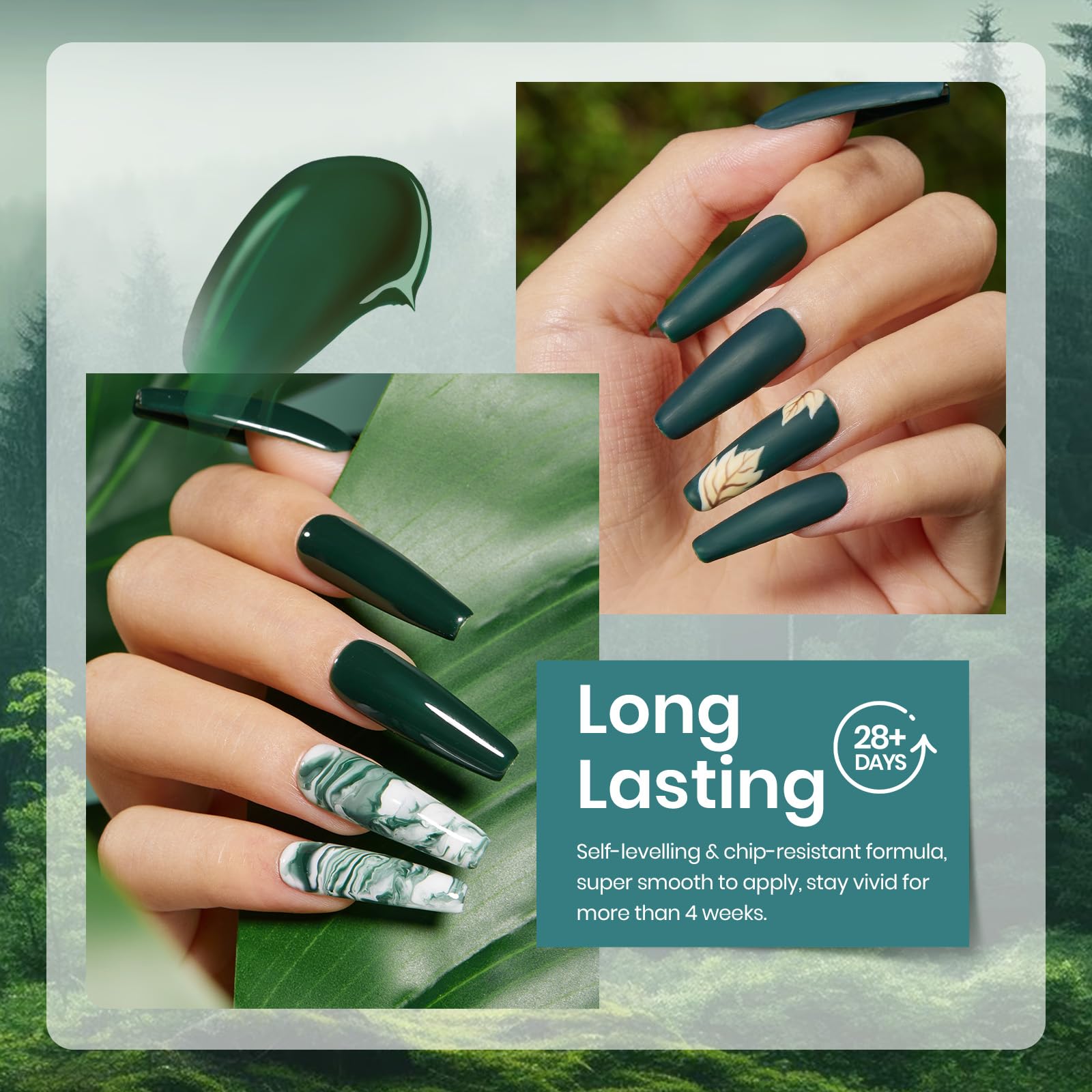 Beetles Gel Polish Set, verde oscuro intenso para manicuras elegantes.