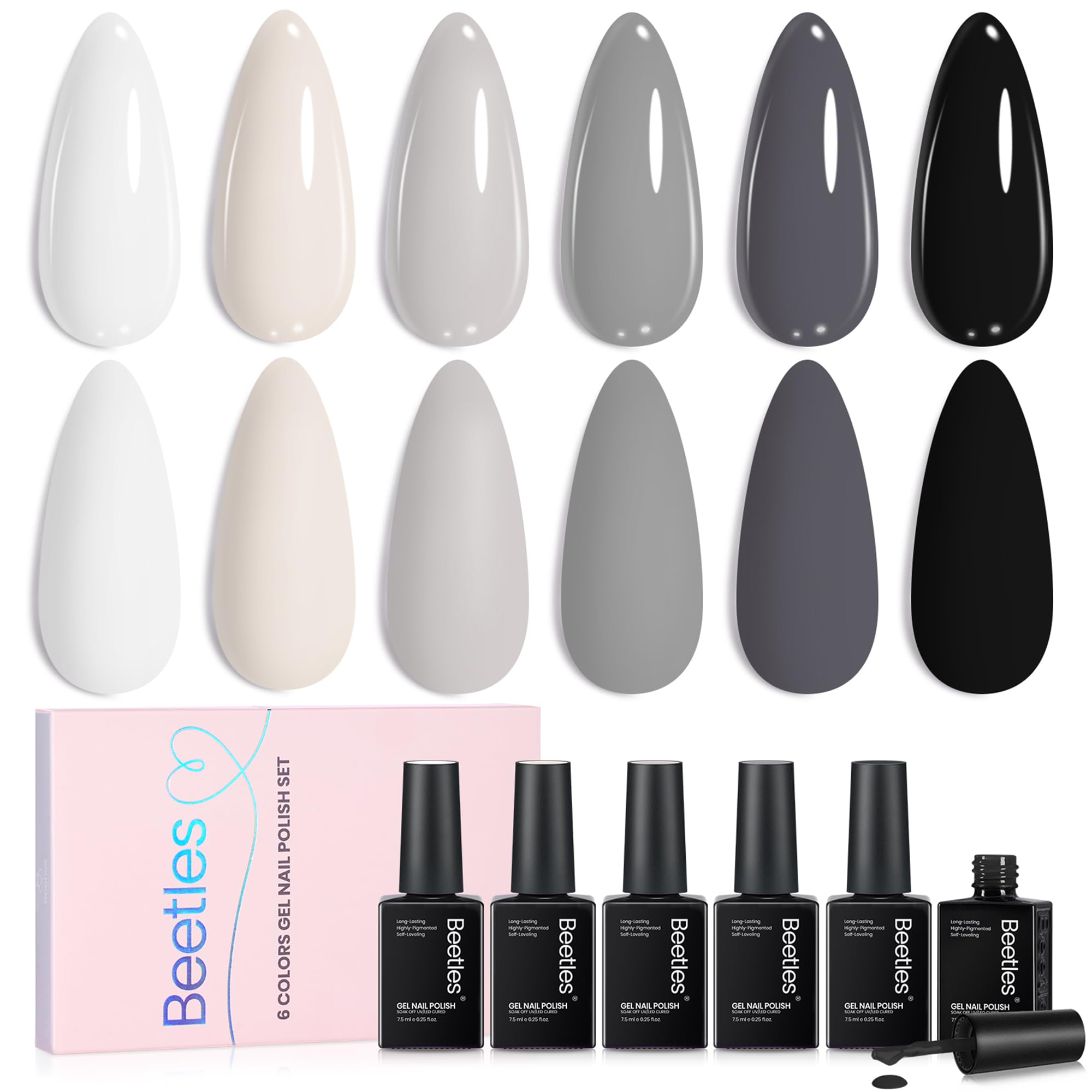 Beetles Gel Polish Set Gris tono negro: look nocturno para uñas elegantes.