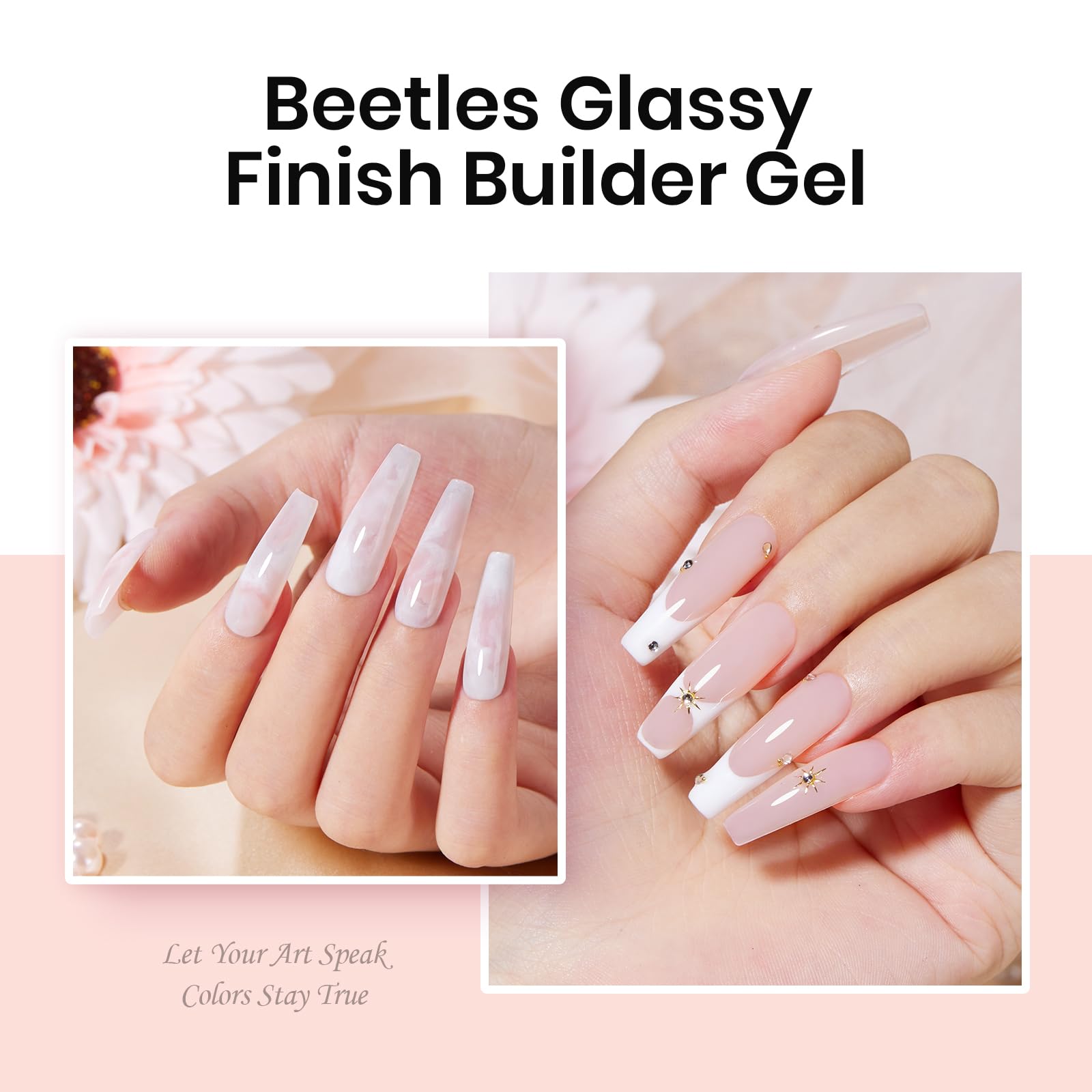 Beetles Hard Gel base and top coat for durable shine.