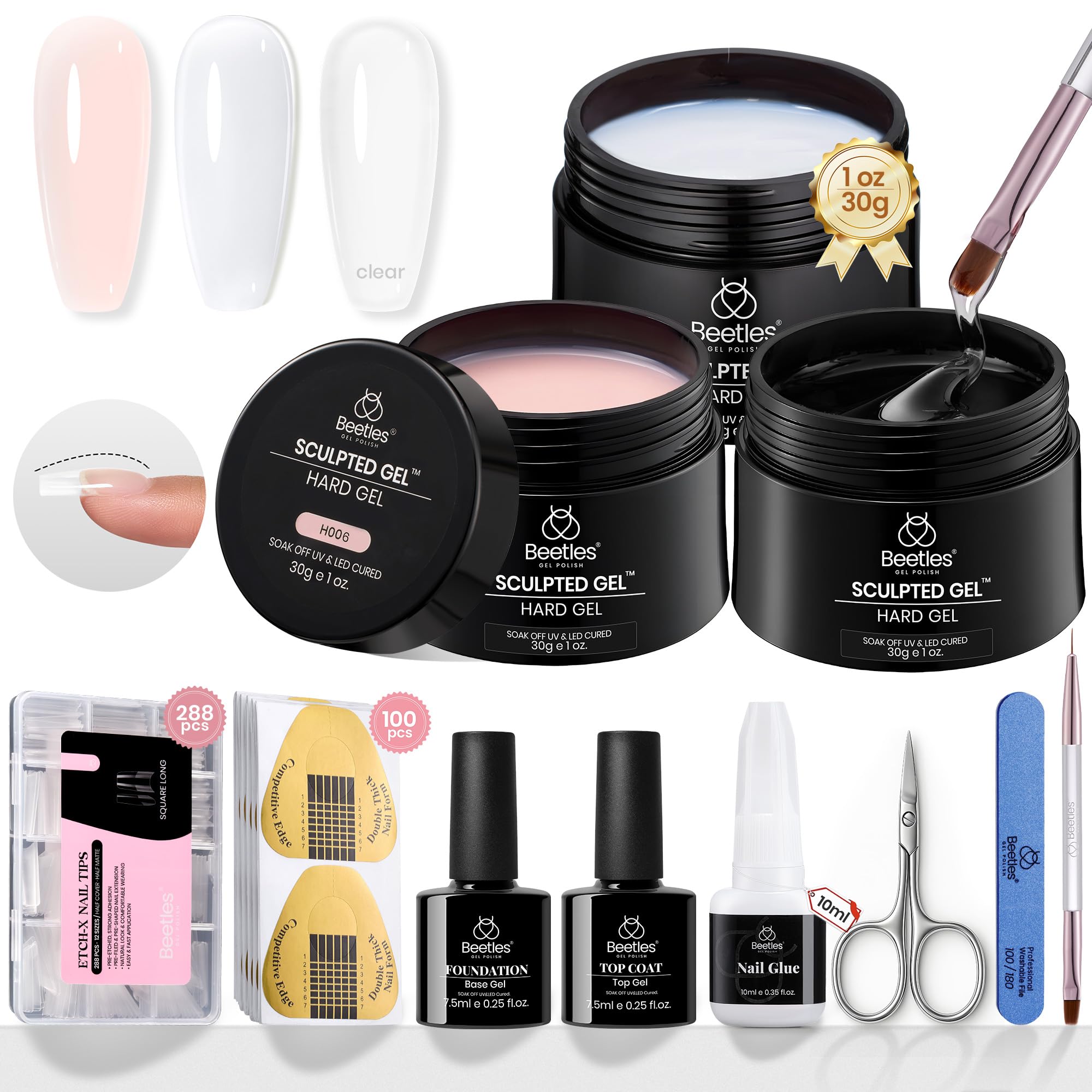 Beetles Hard Gel Kit contents for flexible nail extensions and sculpting.