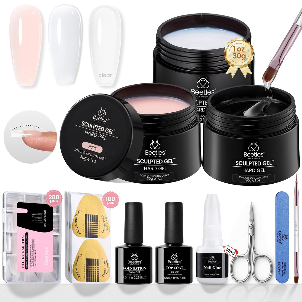 Beetles Hard Gel Kit contents for flexible nail extensions and sculpting.
