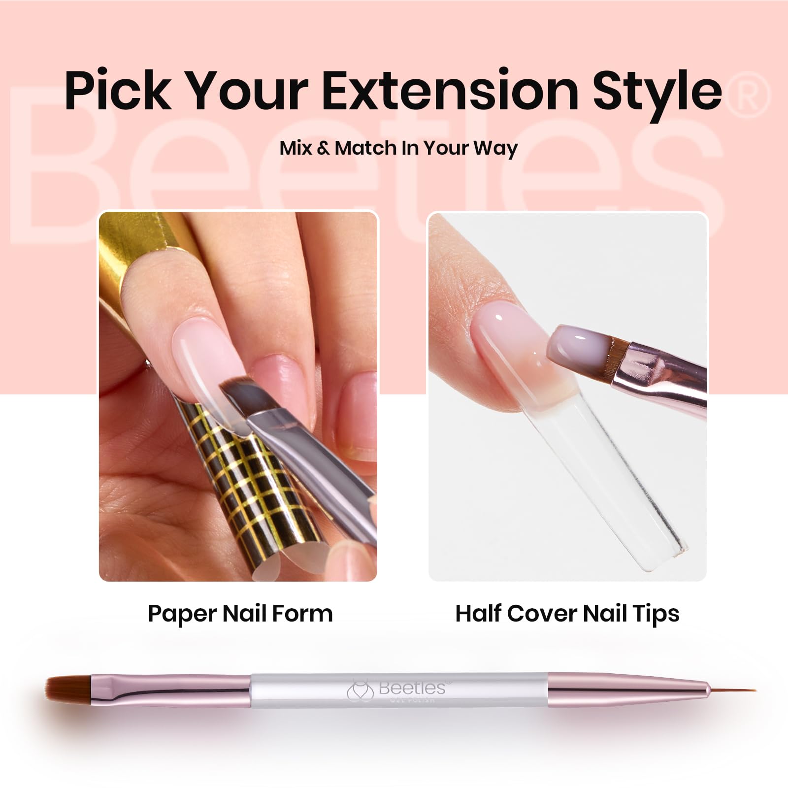 Beetles Hard Gel 288 long square half-cover tips blend naturally.