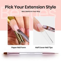 Beetles Hard Gel 288 long square half-cover tips blend naturally.