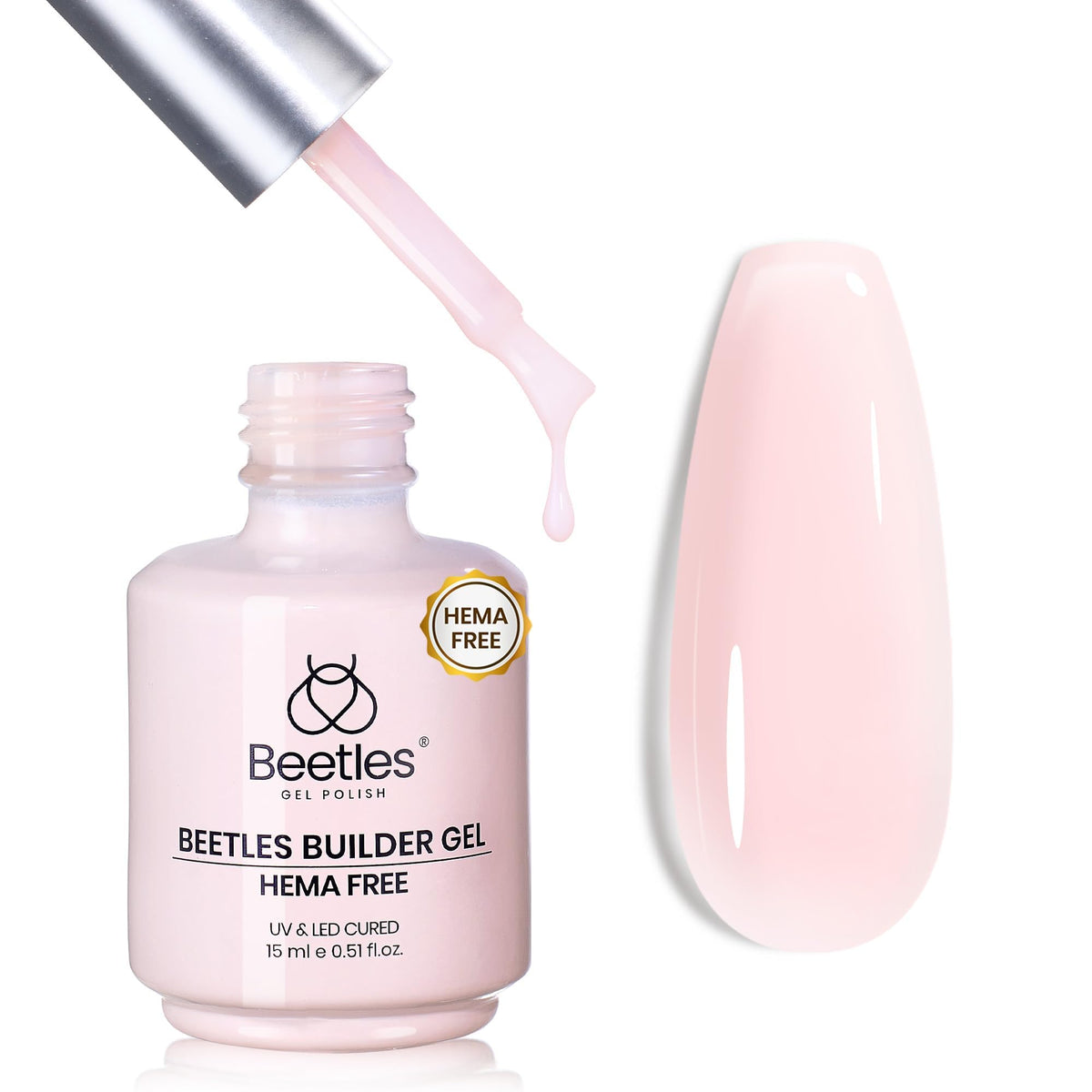 Beetles Gel Builder HEMA-Free botella Jelly Rosa, acabado elegante para uñas naturales en casa.