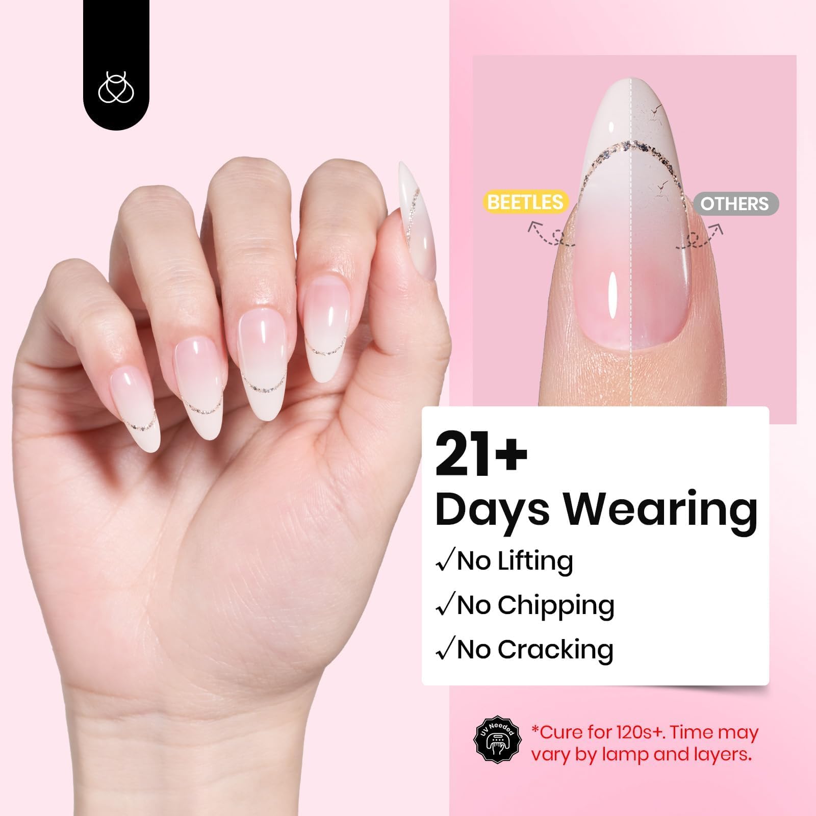 Beetles nails with a high-gloss finish after curing for salon shine.