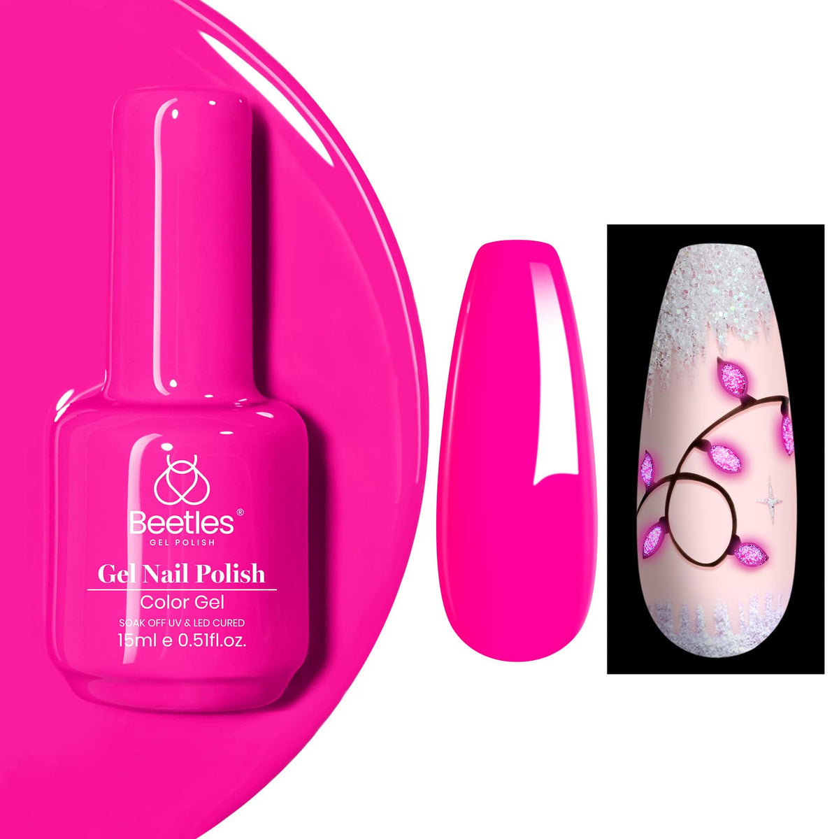 Beetles hot pink gel polish glow-in-the-dark finish for night nails
