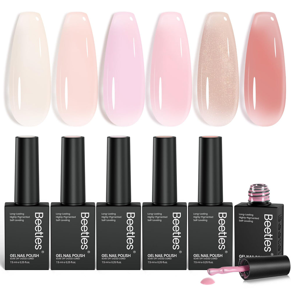 Beetles Jelly Gel: conjunto de 6 colores rosados neutros para uñas elegantes.