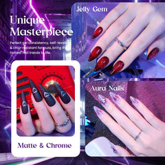 Beetles Jelly Gel Set, botella roja, brillo intenso para uñas con capa translúcida.