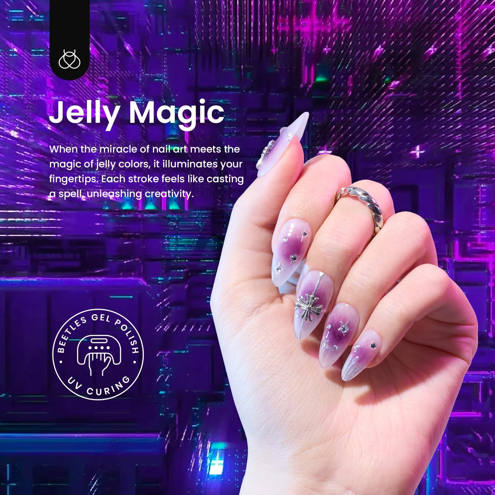 Beetles Jelly Gel Set, botella rosa, tono translúcido para un look suave y elegante.