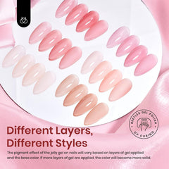 Beetles Jelly Gel Esmalte para uñas rosa nude en capas, permite ajustar intensidad.