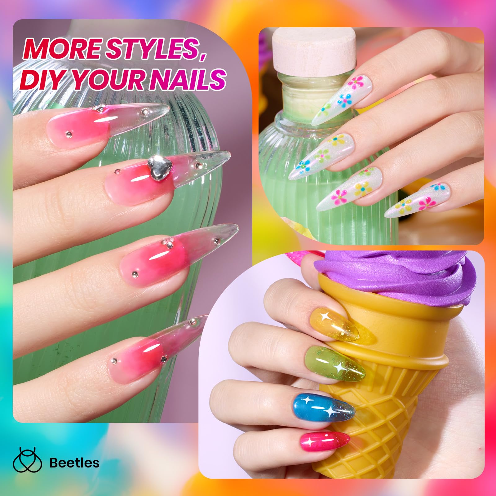 Beetles jelly gel layers allow sheer to opaque color builds.