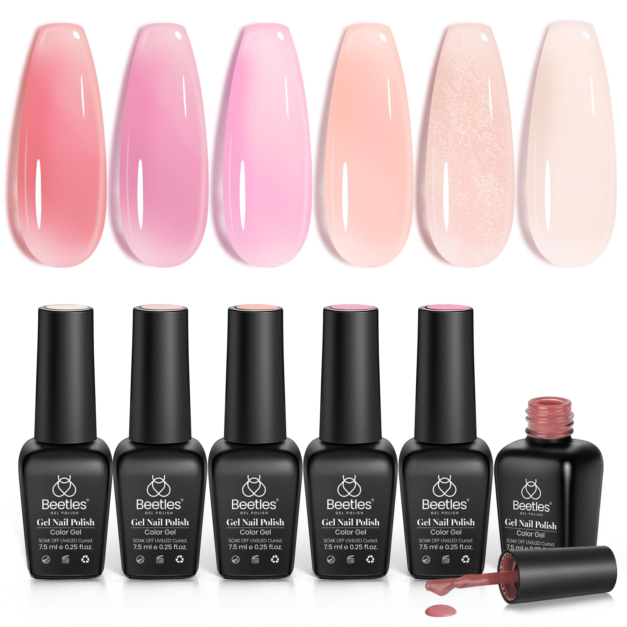 Beetles Jelly Gel Nail Polish Set, tonos nude y rosa para manicure elegante
