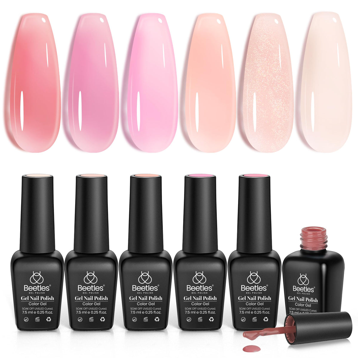 Beetles Jelly Gel Nail Polish Set, tonos nude y rosa para manicure elegante
