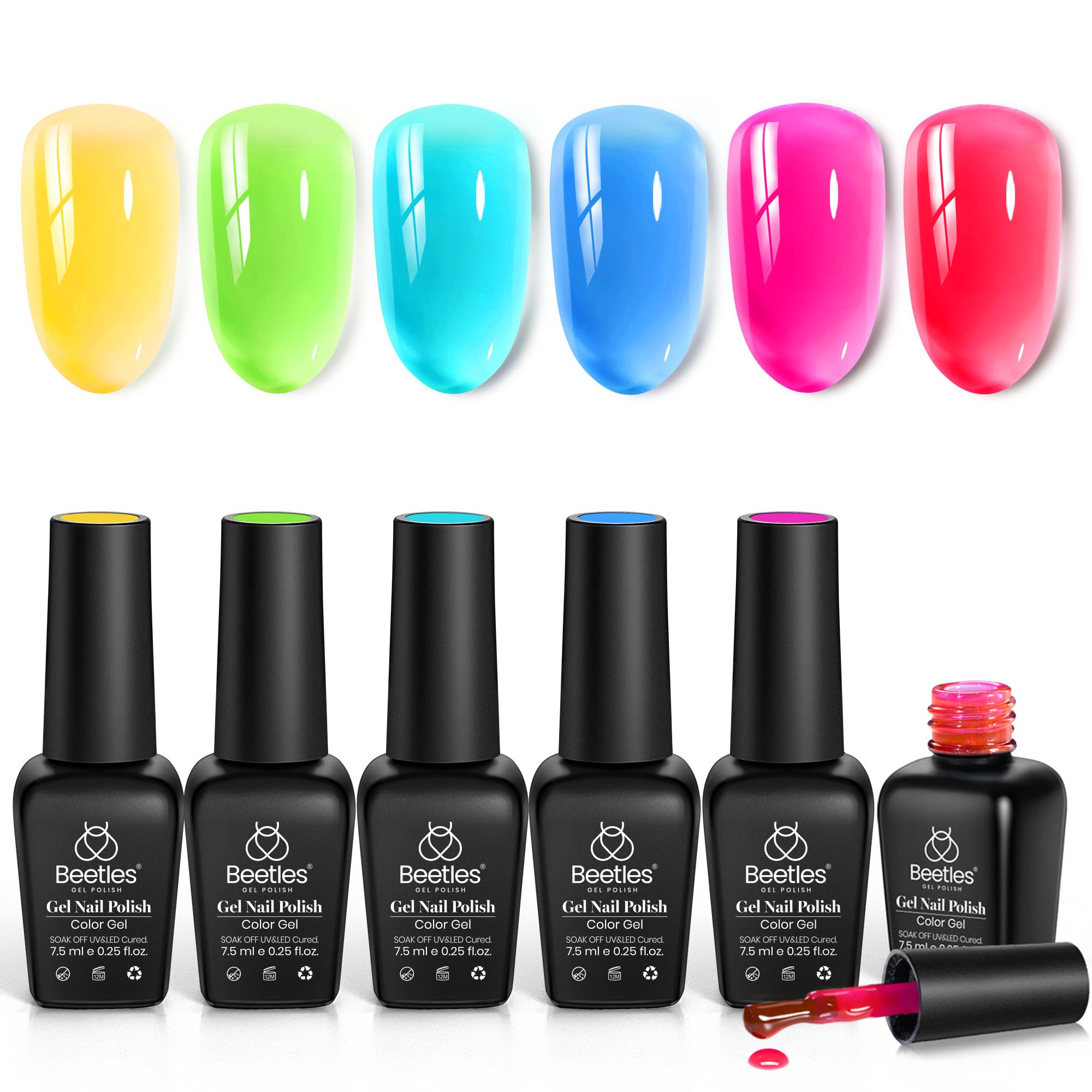 Beetles Jelly Gel Set with summer neon colors for a glassy jelly look.