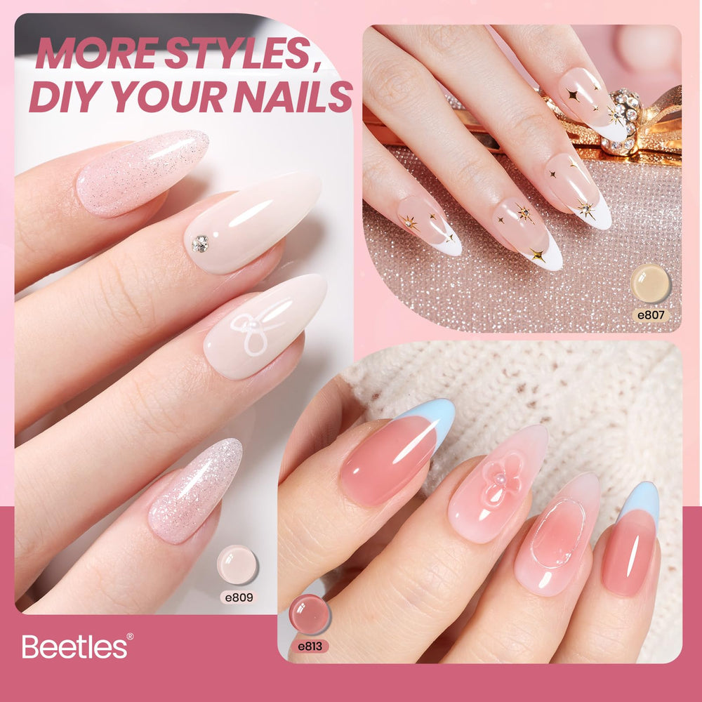 Beetles Jelly Gel Polish, tono translúcido rosado, realza uñas discretas