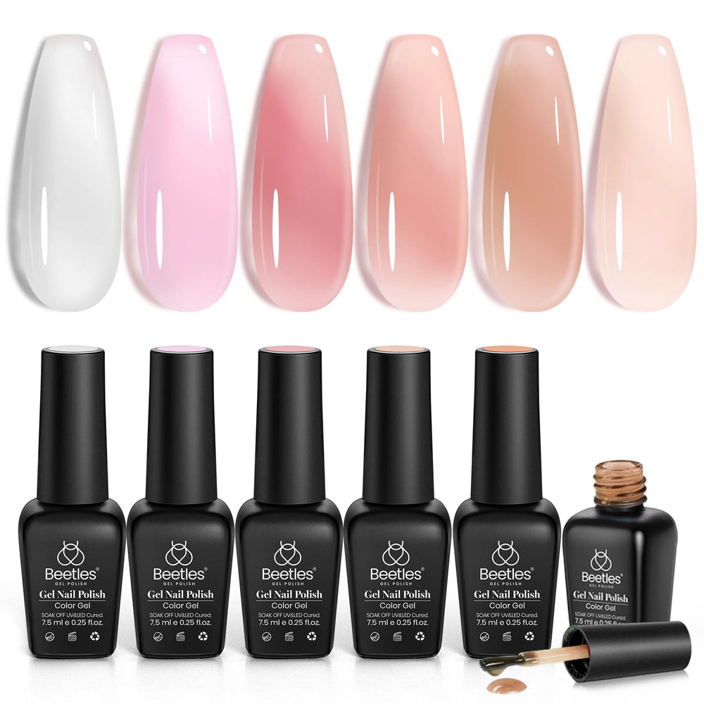 Beetles Jelly Gel Set de 6 colores rosados translúcidos, ideal para manicura diaria en casa.