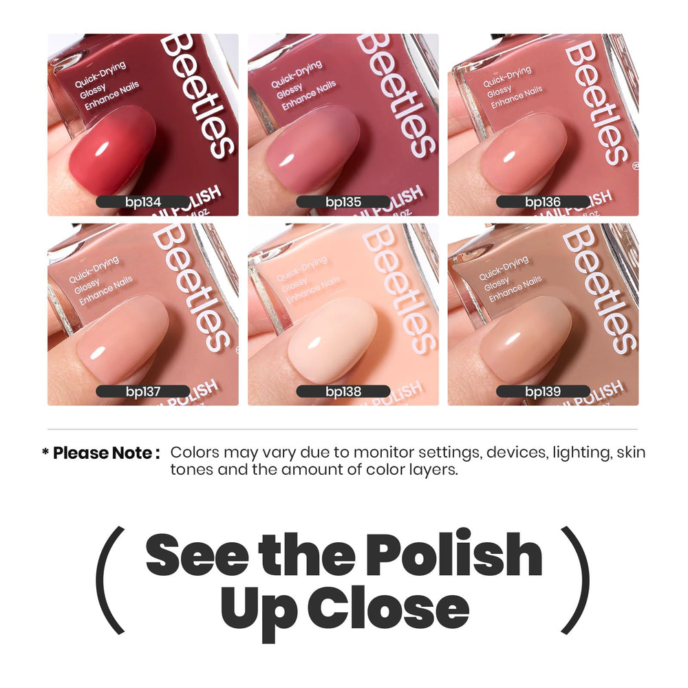 Beetles Jelly Nail Polish Set P186 nude swatches highlighting chic neutral style